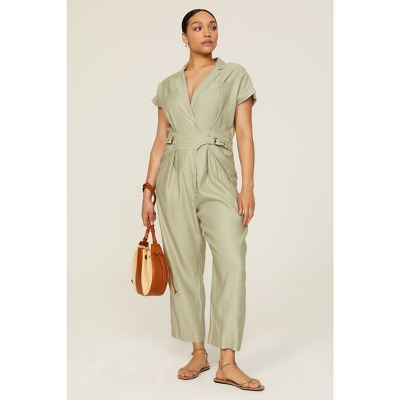 Lauren by Ralph Lauren Pants - LAUREN RALPH LAUREN Green Linen Blend Notched Lapels Utility Jumpsuit size 8